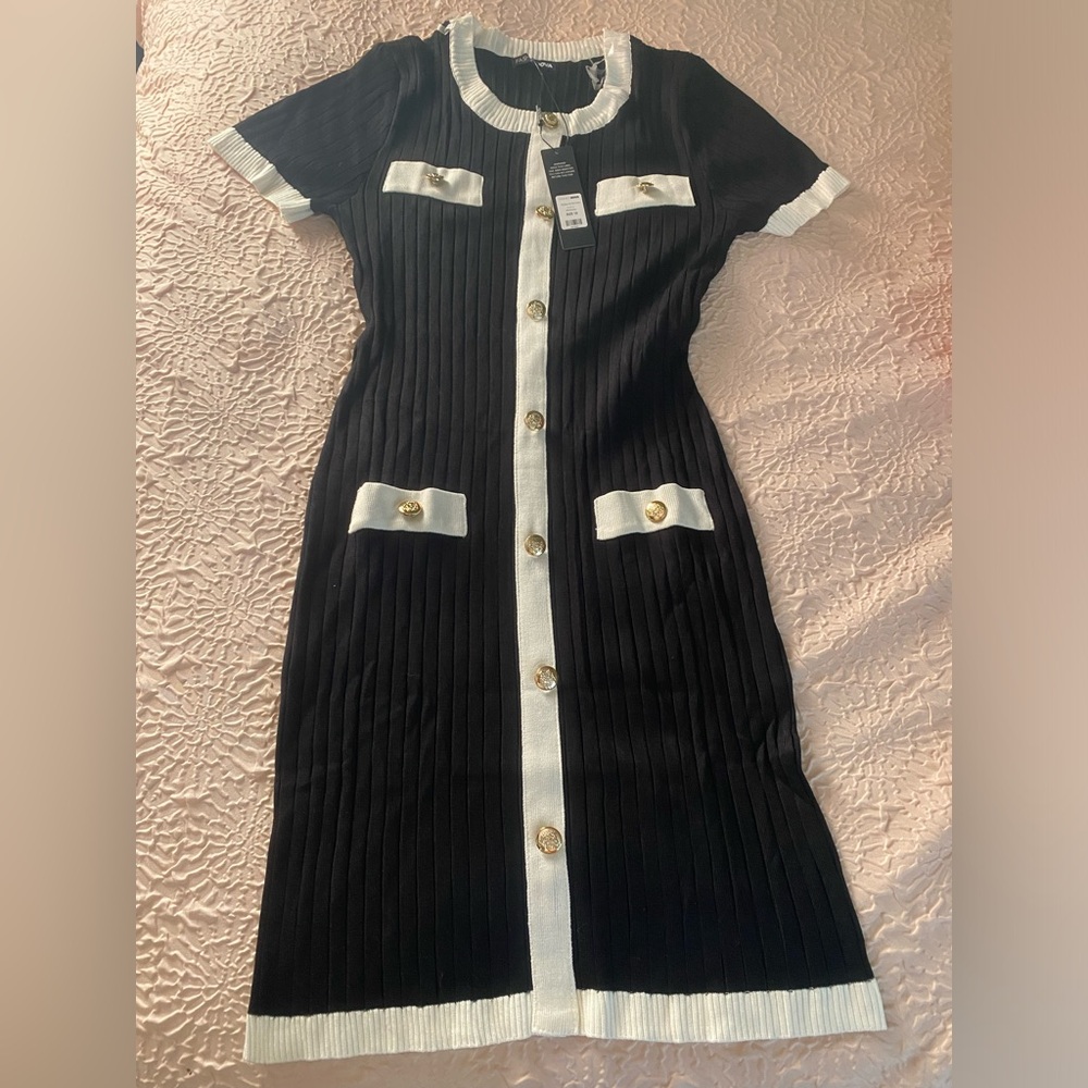 Women’s Black, White, and Gold Dress